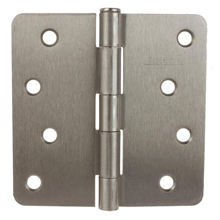 GlideRite 4 in. Satin Nickel Steel Door Hinge, 1/4 in. Corner Radius, with Screws (12-Pack)