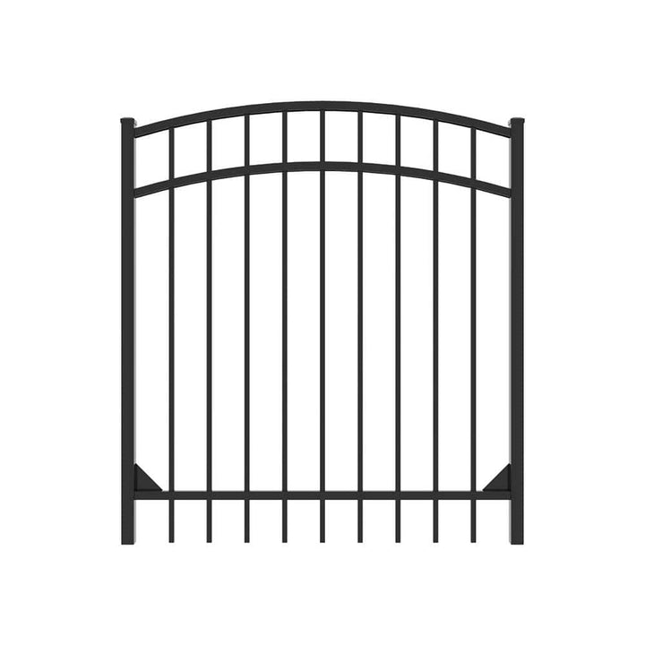 FORTRESS Athens 4 ft. W x 4 ft. H Gloss Black Aluminum Metal Flat Top Design Fence Arched Walk Gate