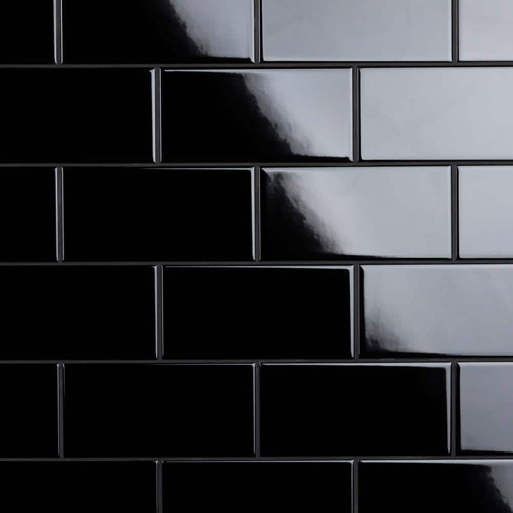 Merola Tile Crown Heights 3 in. x 6 in. Glossy Black Ceramic Wall Tile (6.03 sq. ft. /Case)