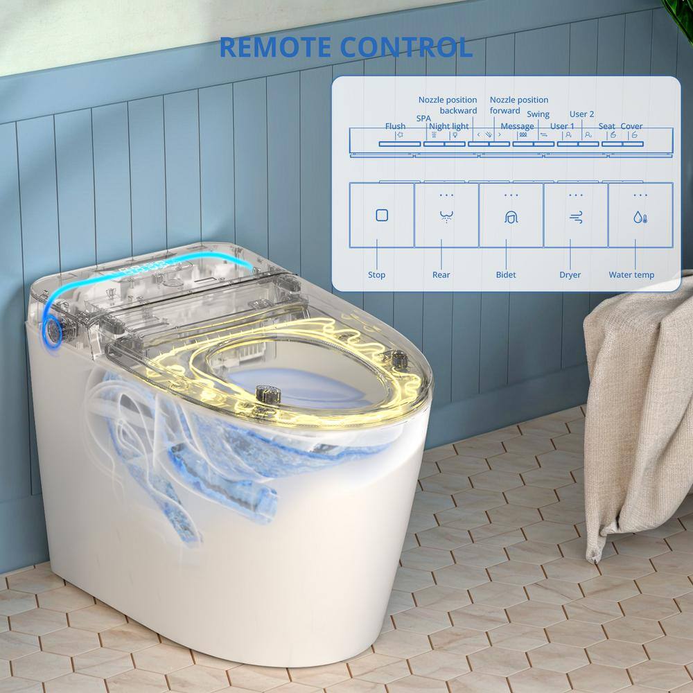 Relyblo intelligent Elongated Bidet Toilet 1.27 GPF in Gold White with Auto Open/Close and Foot Sensing