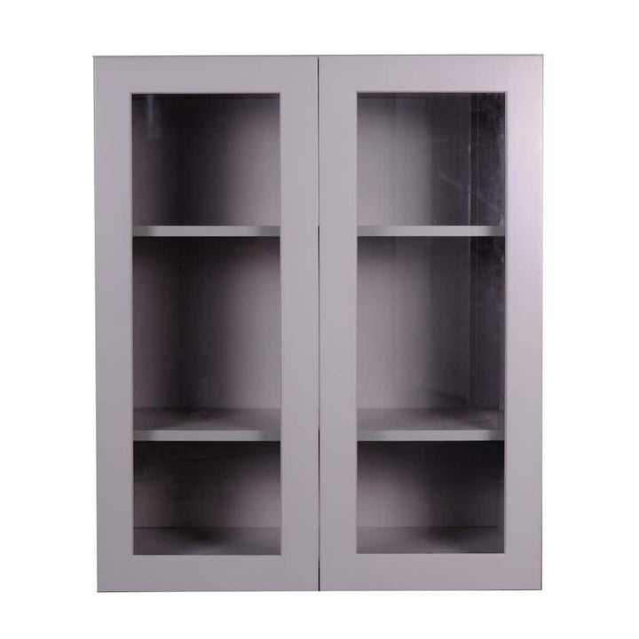Bremen Cabinetry Bremen 30 in. W x 12 in. D x 30 in. H Gray Plywood Assembled Wall Glass-Door Kitchen Cabinet with Soft-Close