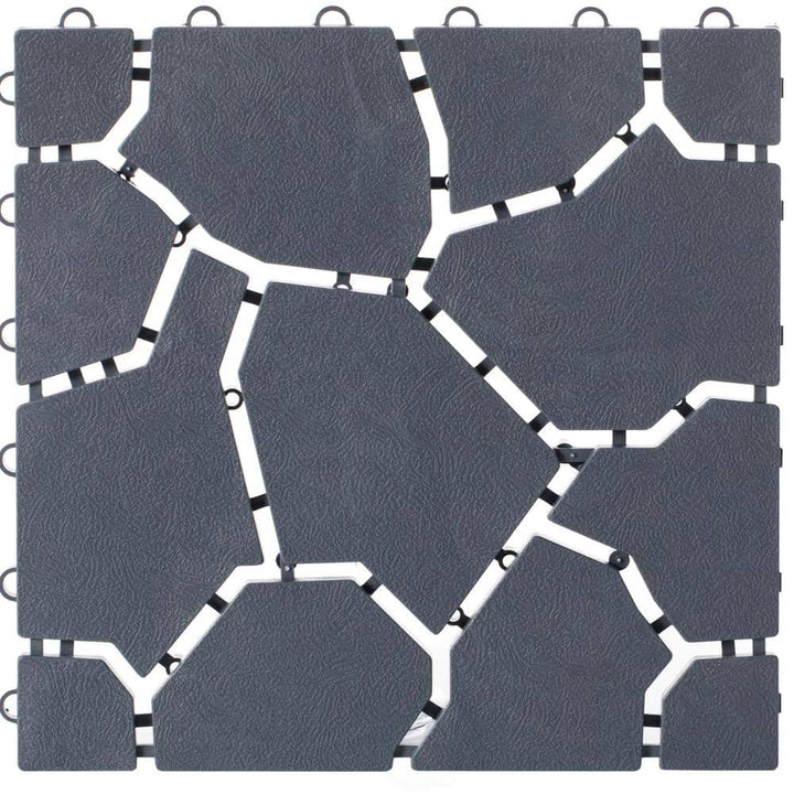 Gardenised Gray Plastic Garden Path Track Interlocking Stone Look Design Pathway Tile Floor Paver (Pack of 4)