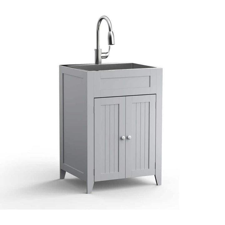Karl home 24 in. D Drop-In Laundry/Utility Sink in Gray with Cabinet and Pull-Out Sprayer Faucet
