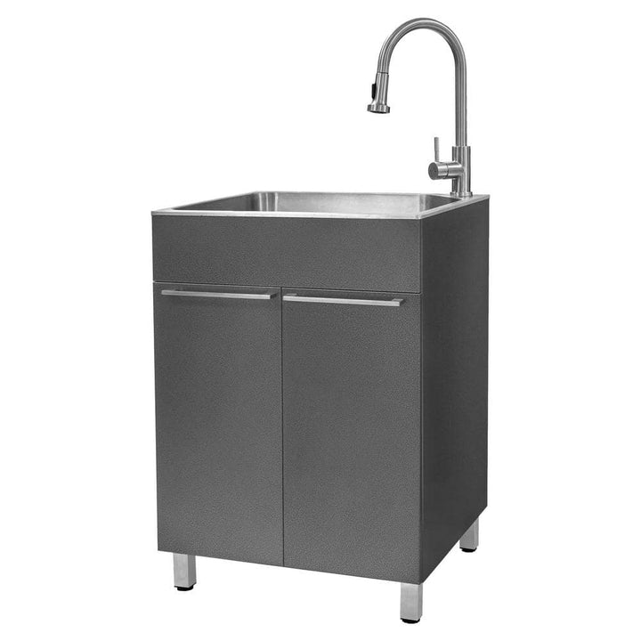 Presenza All-in-One 24 in. x 21.2 in. x 34 in. Stainless Steel Drop-In Sink and Cabinet with Faucet in Gray