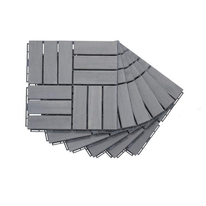 Siavonce 30-piece Interlocking Deck Tiles Checker Pattern, 12 in. x 12 in. Square Light Gray Acacia Hardwood Outdoor Flooring