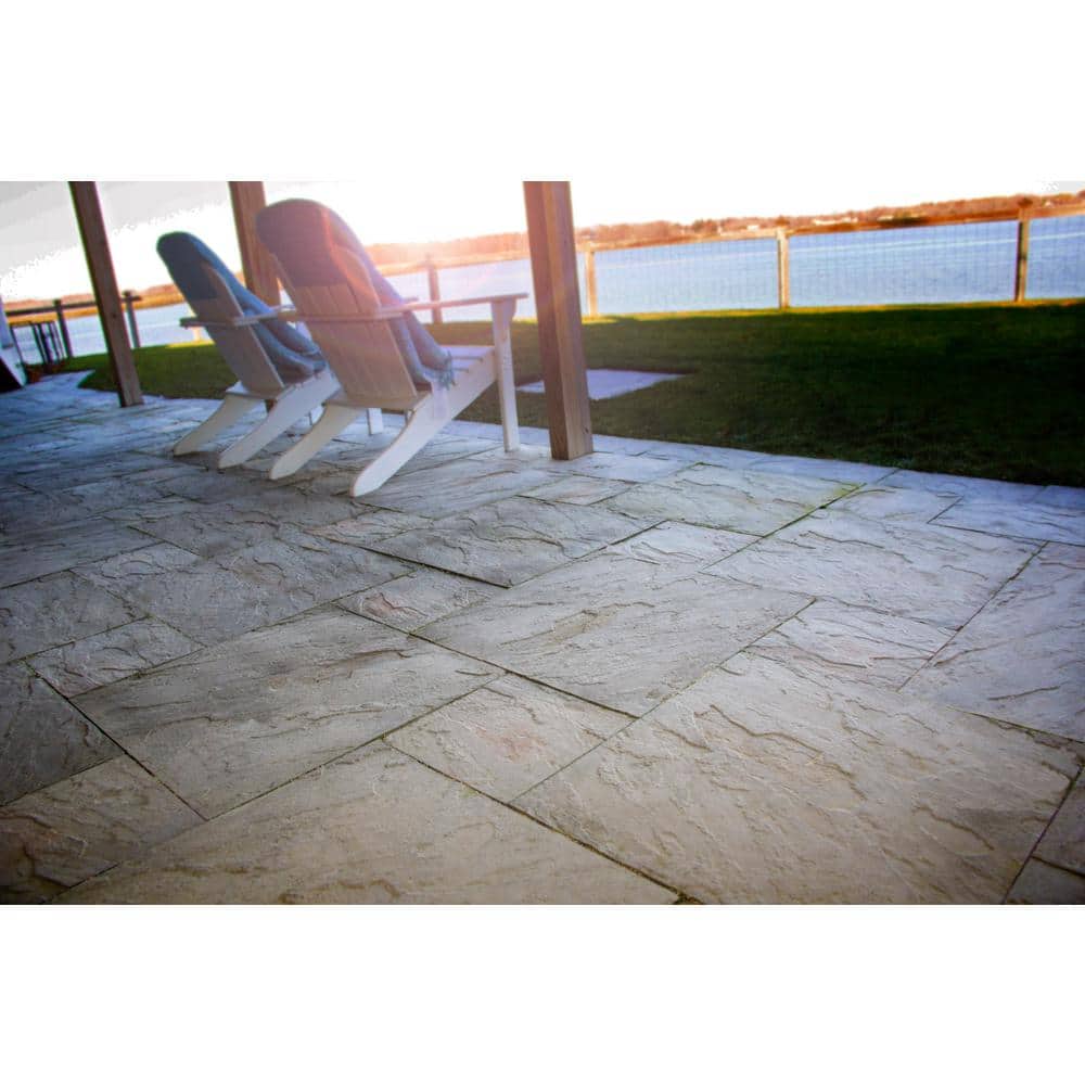Nantucket Pavers Patio-on-a-Pallet 12in. x 24in. and 24in. x 24in. Concrete Gray Variegated Basketweave Yorkstone Paver(18 Pcs/48 Sq Ft)