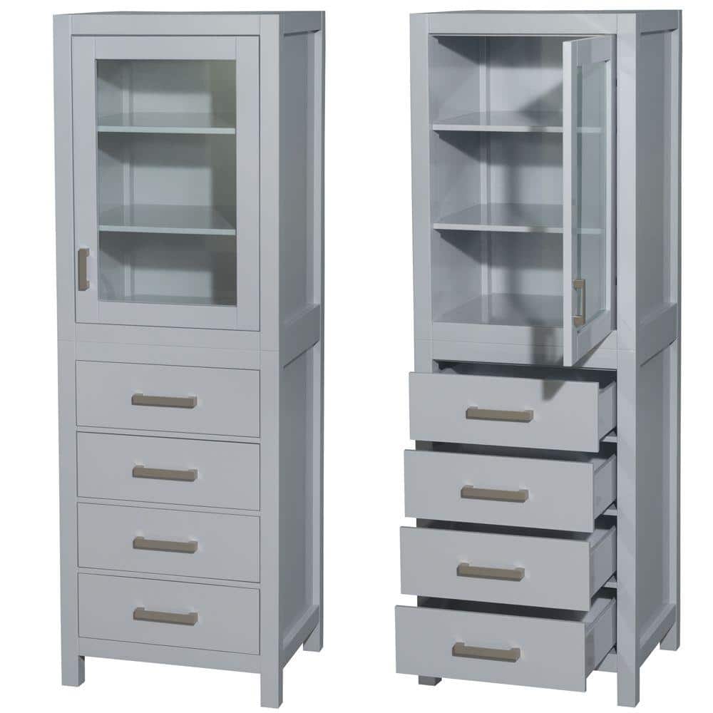 Wyndham Collection Sheffield 24" Gray Linen Cabinet with Brushed Chrome Trim