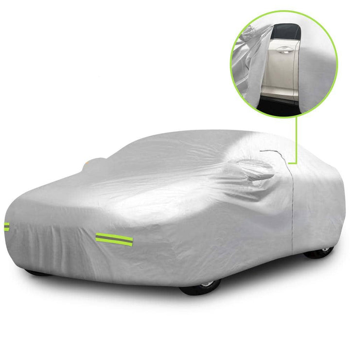 Mockins 190 in. x 75 in. x 60 in. Water Resistant Car Cover with Zipper Opening - 190T Silver Polyester-Medium Sedan