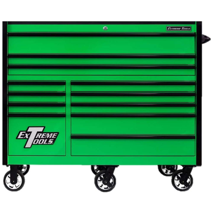 Extreme Tools RX 55 in. W x 25 in. D 12-Drawer Roller Cabinet Tool Chest in Green with Gloss Black Handles and Trim