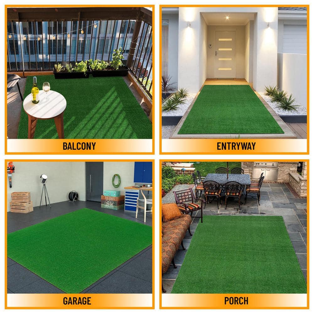 Ottomanson Garden Grass Collection 4 ft. x 7 ft. Green Artificial Grass Rug