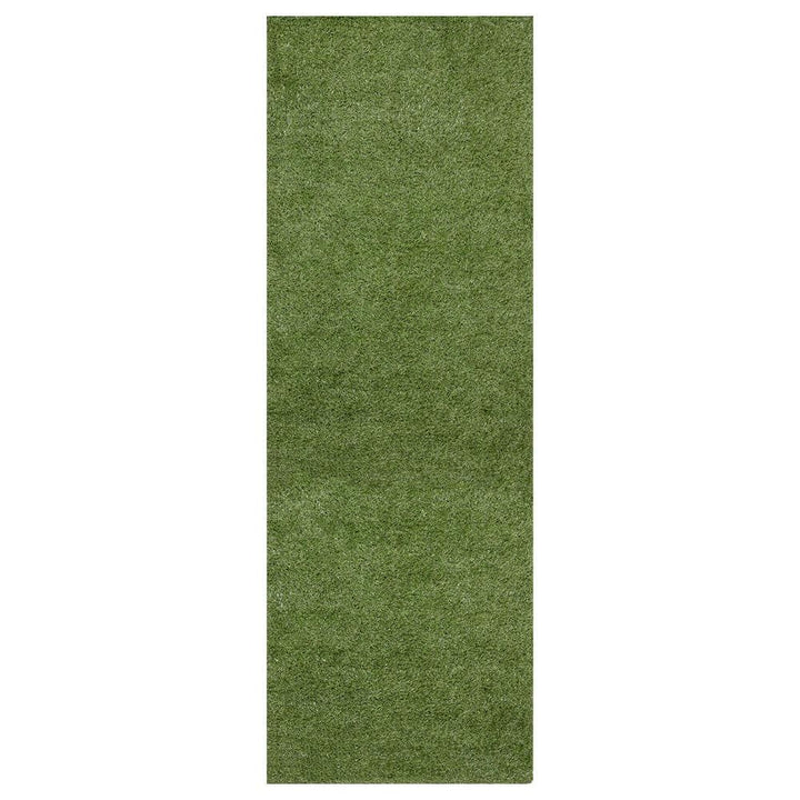 Ottomanson Evergreen Collection Waterproof Solid 3x29 Indoor/Outdoor 2 ft. x 29 ft. ., Green Artificial Grass Runner Rug
