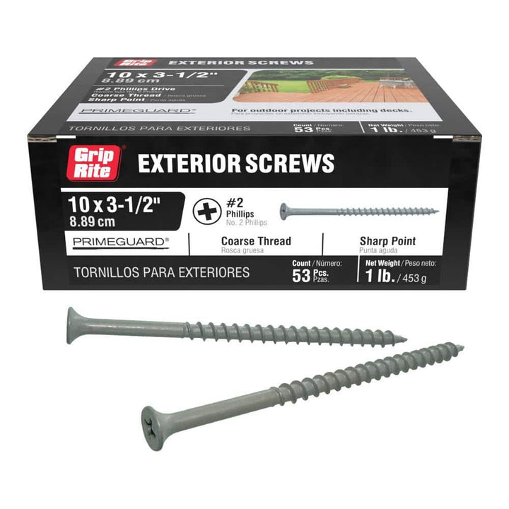 Grip-Rite #10 x 3-1/2 in. #2 Phillips Bugle Head Coarse Thread Coated Exterior Screws 1lb. Box