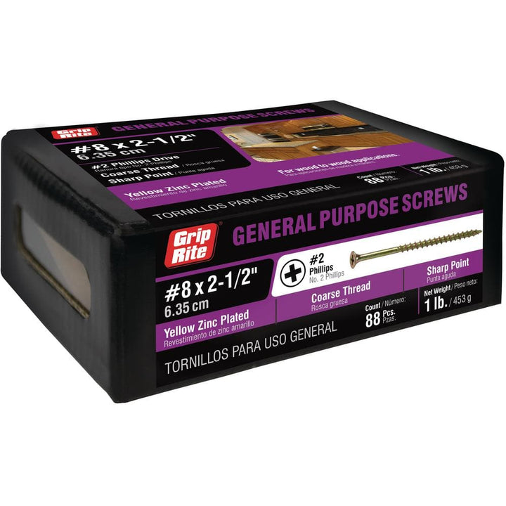 Grip-Rite #8 x 2-1/2 in. Phillips Bugle-Head Coarse Thread Gold Screws (1 lb./Pack)