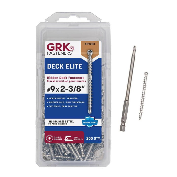 GRK Fasteners #9 x 2-3/8 in. Star Drive Stainless Steel Trim Head Deck Elite Hidden Fastener Deck Screw (200-Pack)
