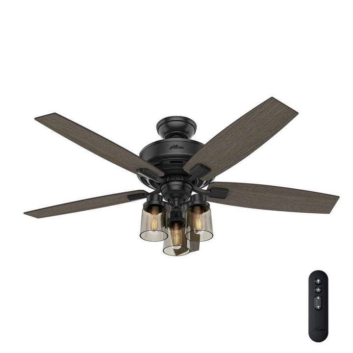 Hunter Bennett Edison LED 52-in Matte Black Indoor Ceiling Fan with Remote and 3-Light Kit (5-Blade)