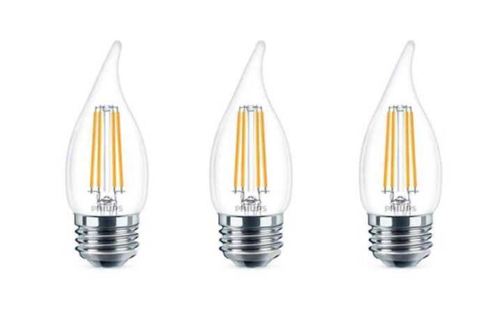 Philips 60-Watt Equivalent B11 Dimmable Edison LED Candle Light Bulb, Glass Bent Tip, Medium Base, Daylight 5000K (12-Pack)