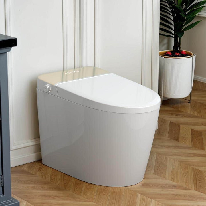 Relyblo Foot Sensing Elongated Bidet Toilet with Spa Spray - 1.27 GPF in Ivory Gold