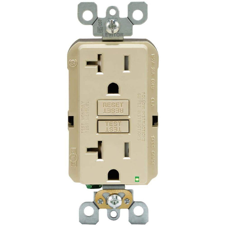 Leviton 20 Amp 125-Volt Duplex SmarTest Self-Test SmartlockPro Tamper-Resistant GFCI Outlet, Ivory (GFTR2-KI / R91-GFTR2-0KI)