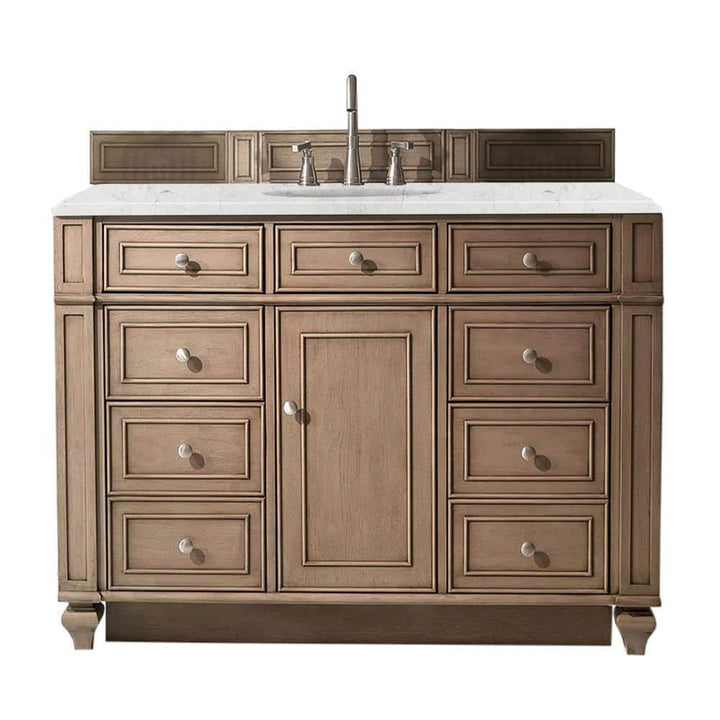 James Martin Vanities Bristol 48" Single Bath Vanity in Whitewashed Walnut with Eternal Jasmine Pearl Quartz Top
