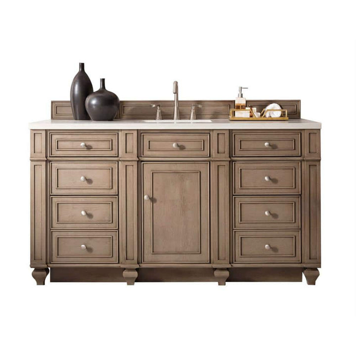 James Martin Vanities Bristol 60" Bathroom Vanity in Whitewashed Walnut with Quartz Top