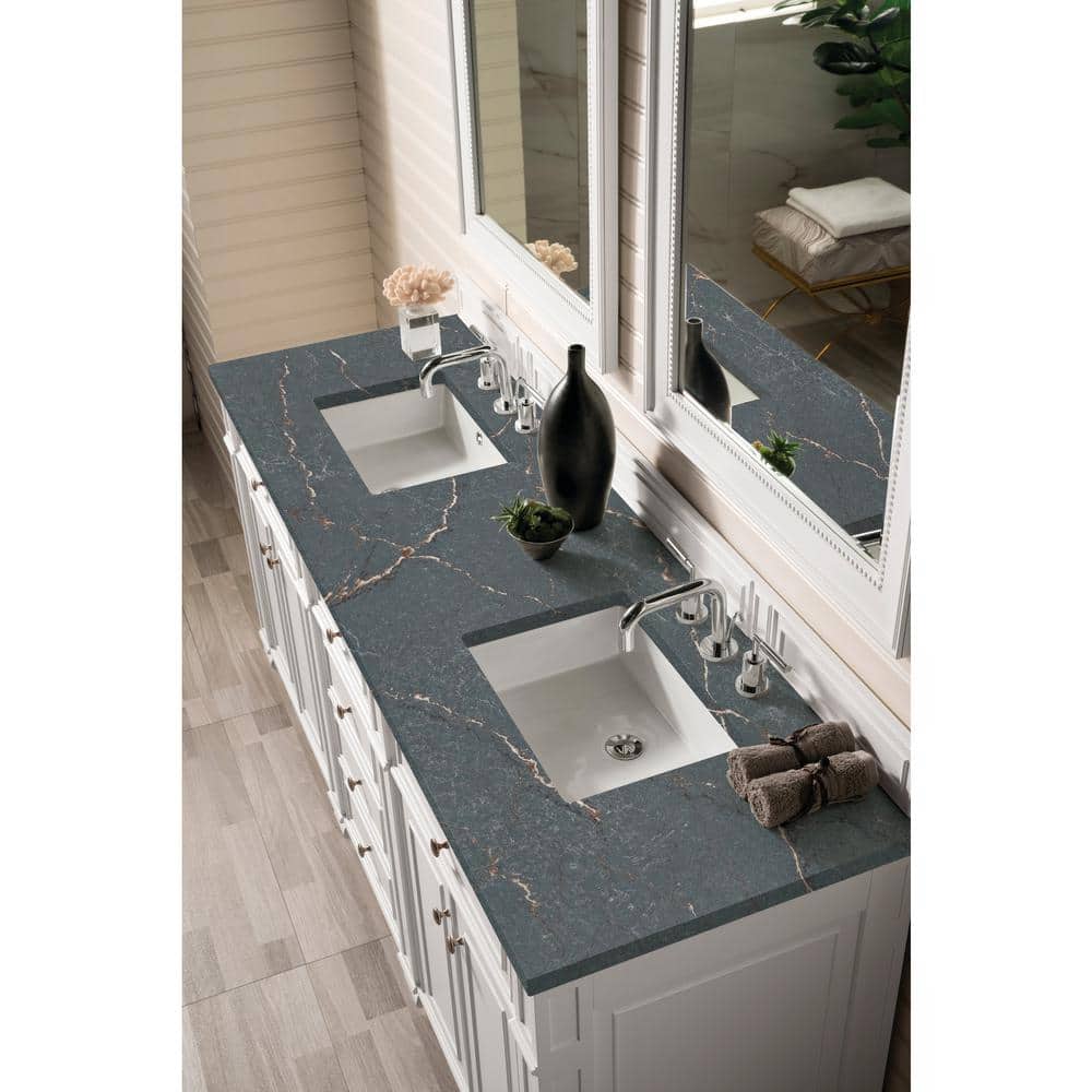 James Martin Vanities Bristol 72" Double Bathroom Vanity in Bright White with Parisien Bleu Quartz Top