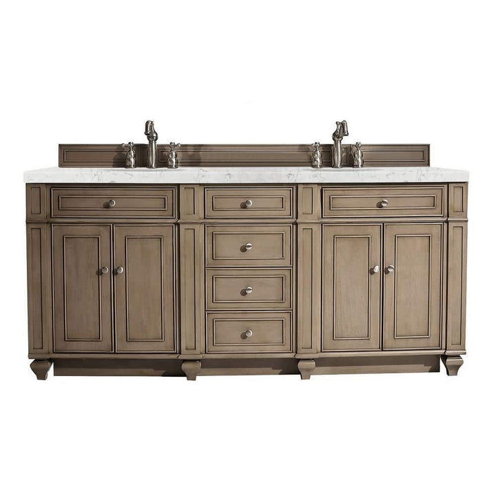 James Martin Vanities Bristol 72-inch Double Bath Vanity in Whitewashed Walnut with Eternal Jasmine Pearl Quartz Top