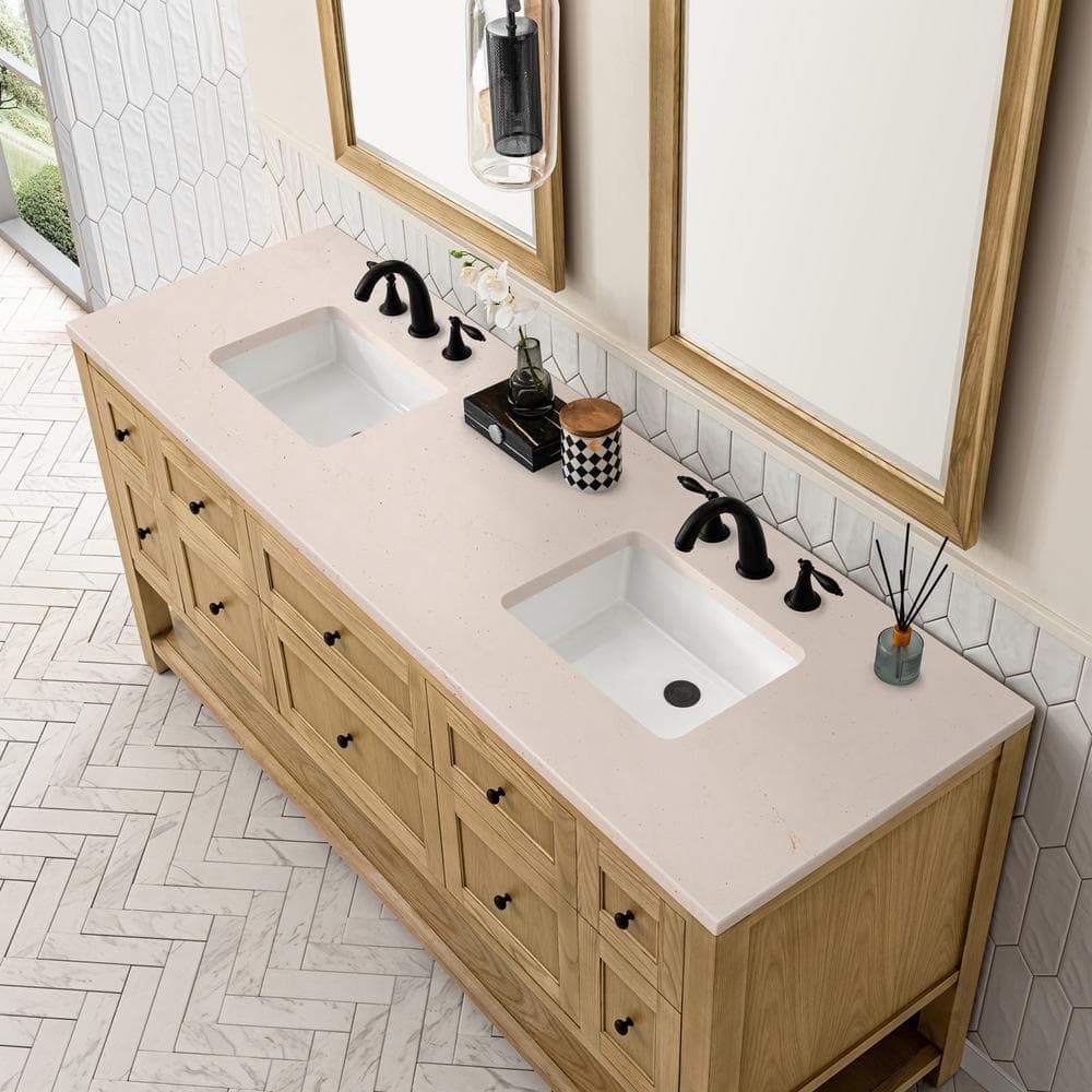 James Martin Vanities Breckenridge 72" Bathroom Vanity in Light Oak with Quartz Top