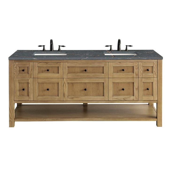 James Martin Vanities Breckenridge Double Bath Vanity, 72 in, Light Natural Oak with Quartz Top