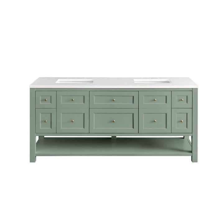 James Martin Vanities Breckenridge 72" Bathroom Vanity in Smokey Celadon with White Zeus Quartz Top
