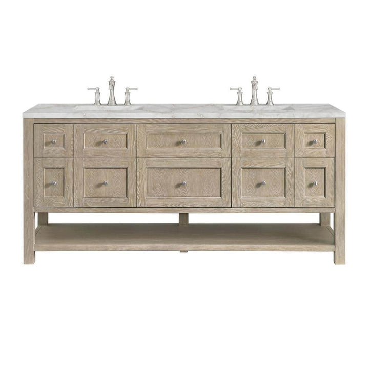 James Martin Vanities Breckenridge 72" Double Bath Vanity in Whitewashed Oak with Victorian Silver Quartz Top