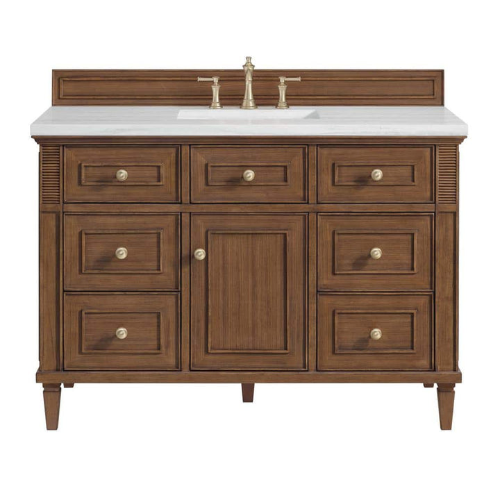 James Martin Vanities Lorelai 48" Single Bath Vanity in Mid-Century Walnut with Arctic Fall Top