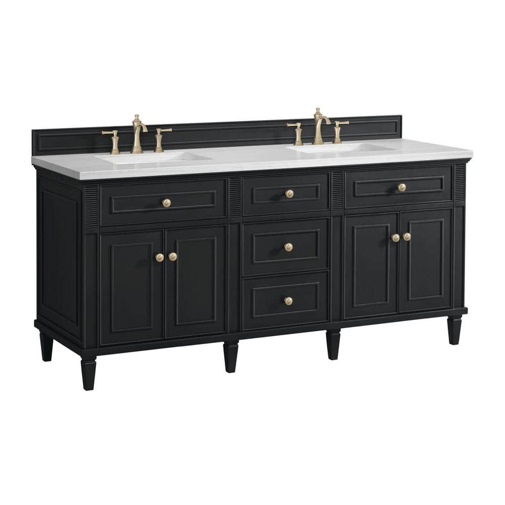James Martin Vanities Lorelai 72" Double Bath Vanity in Black Onyx with Arctic Fall Top