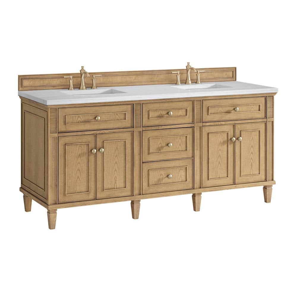 James Martin Vanities Lorelai 72" Double Vanity in Light Natural Oak with Arctic Fall Top