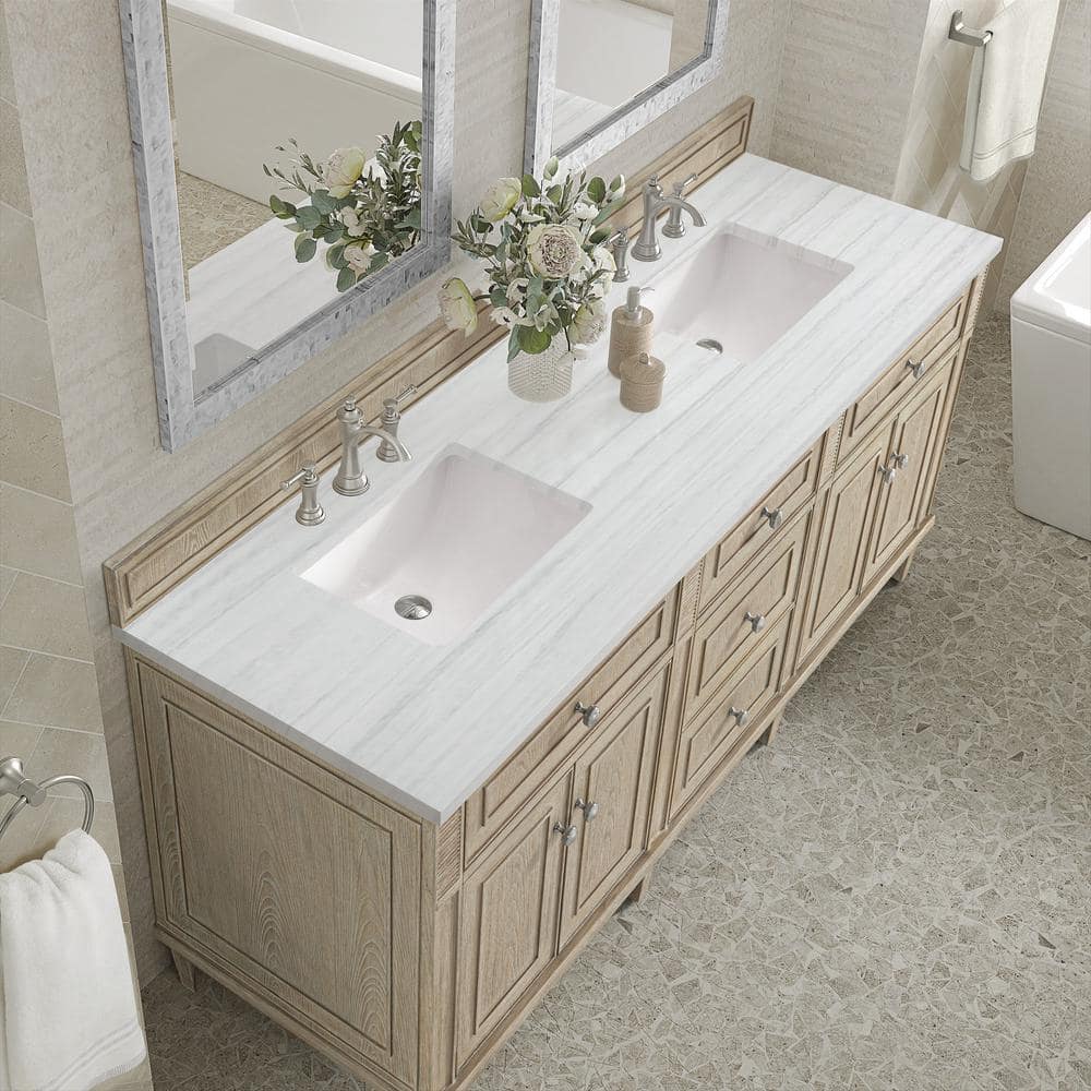 James Martin Vanities Lorelai 72" Double Sink Vanity in Whitewashed Oak with Arctic Fall Top
