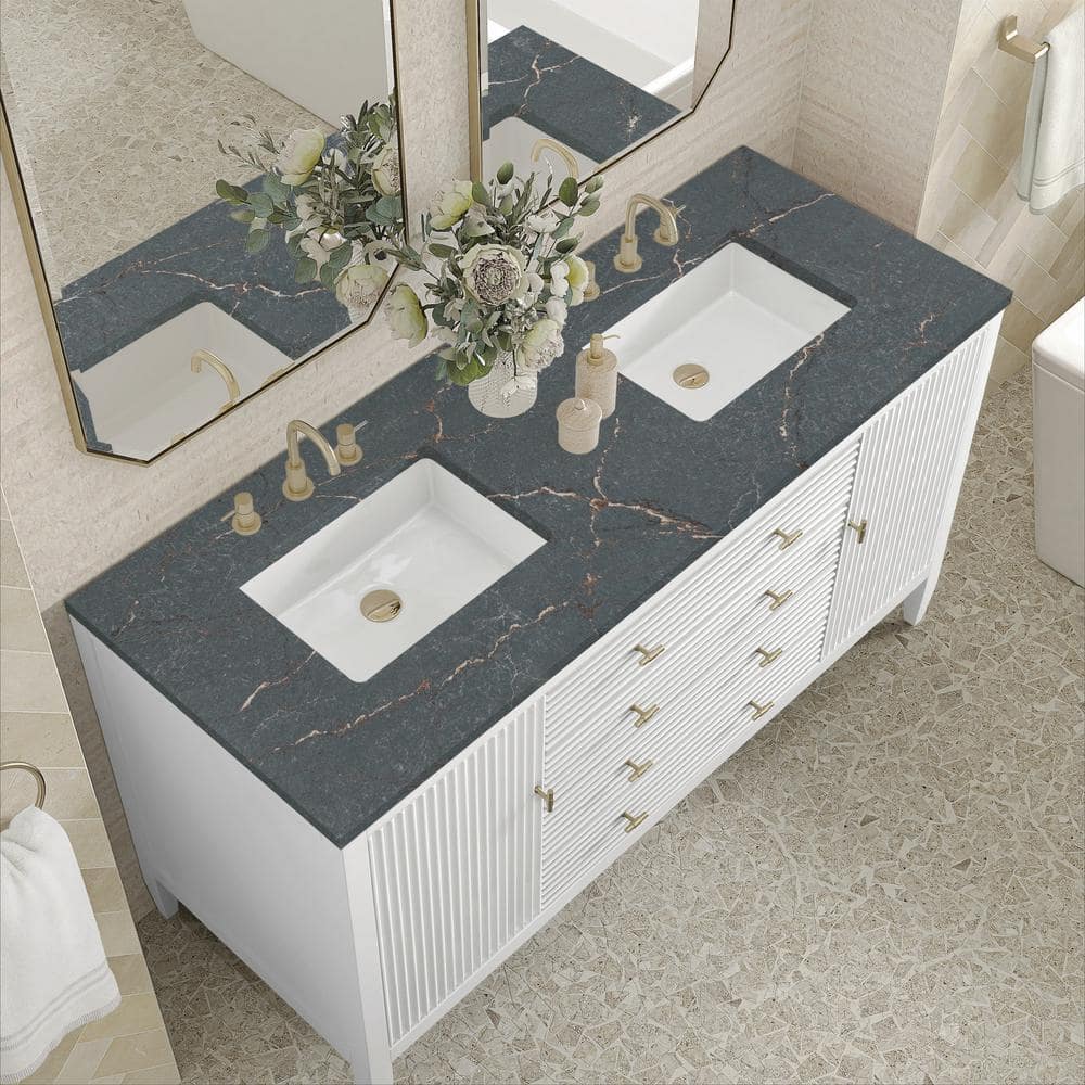 James Martin Vanities Myrrin 60" Double Bathroom Vanity with Parisien Bleu Quartz Top