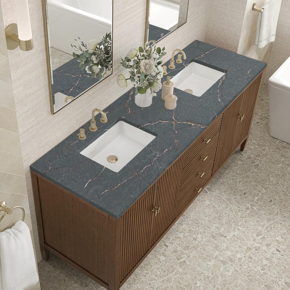James Martin Vanities Myrrin 72-inch Double Bathroom Vanity with Parisien Bleu Quartz Top