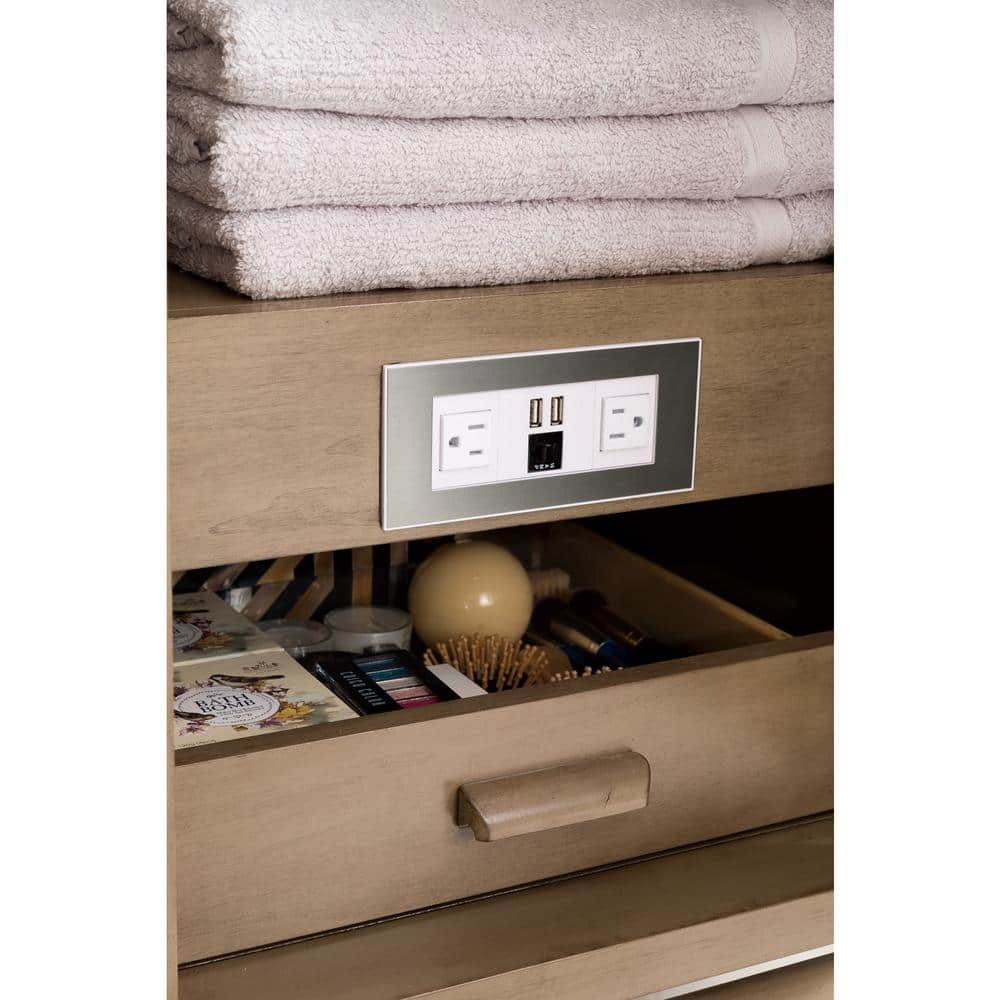 James Martin Vanities Portland 60" Bathroom Vanity in Whitewashed Walnut with Quartz Top