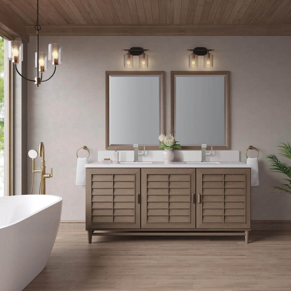 James Martin Vanities Portland 72" Double Bathroom Vanity in Whitewashed Walnut with Quartz Top