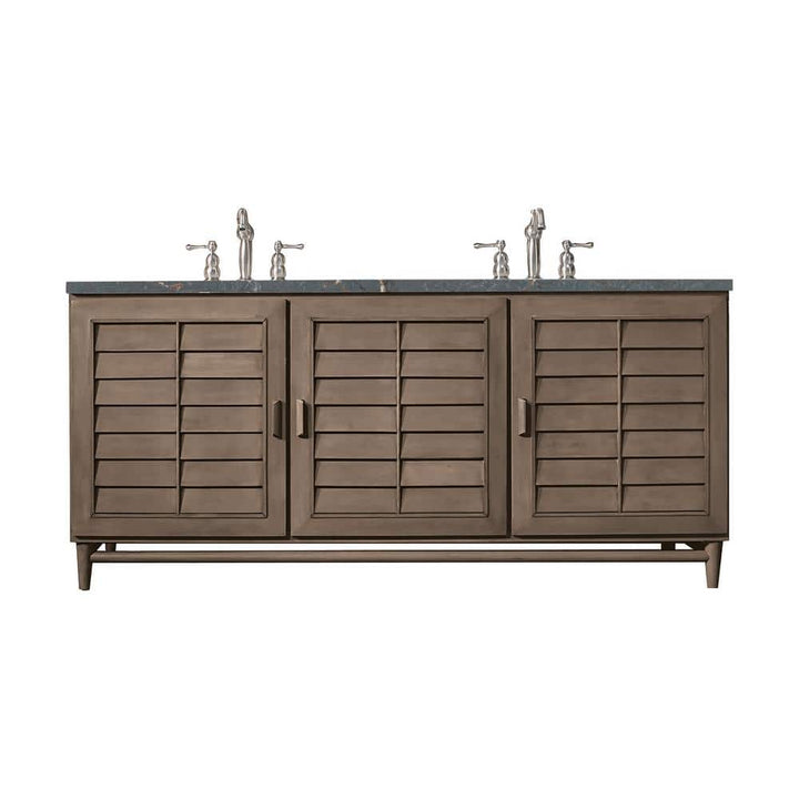 James Martin Vanities Portland 72" Bathroom Vanity in Whitewashed Walnut with Parisien Bleu Quartz Top