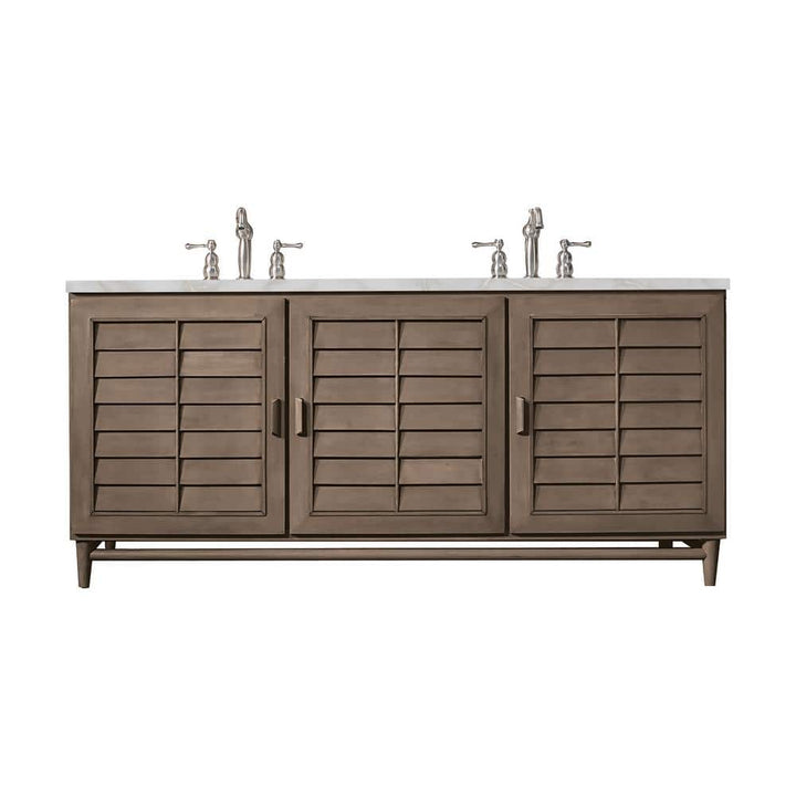 James Martin Vanities Portland 72" Bathroom Vanity in Whitewashed Walnut with Victorian Silver Quartz Top