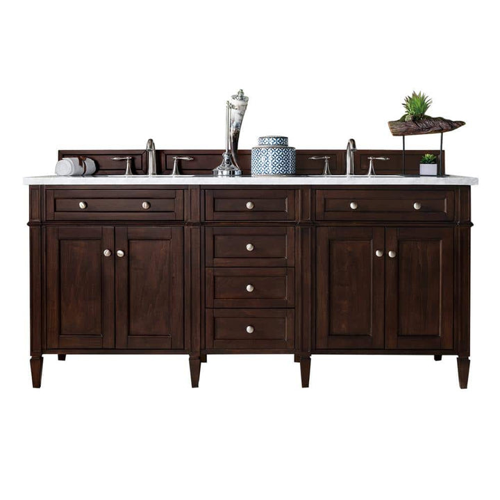 James Martin Vanities Brittany 72" Double Bath Vanity in Burnished Mahogany with Carrara Marble Top