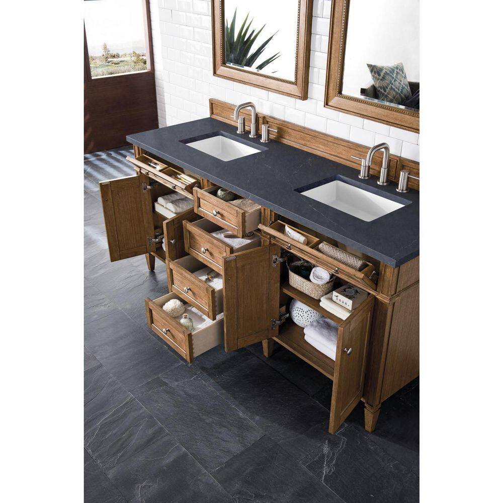 James Martin Vanities Brittany 72" Saddle Brown Double Vanity with Charcoal Soapstone Quartz Top