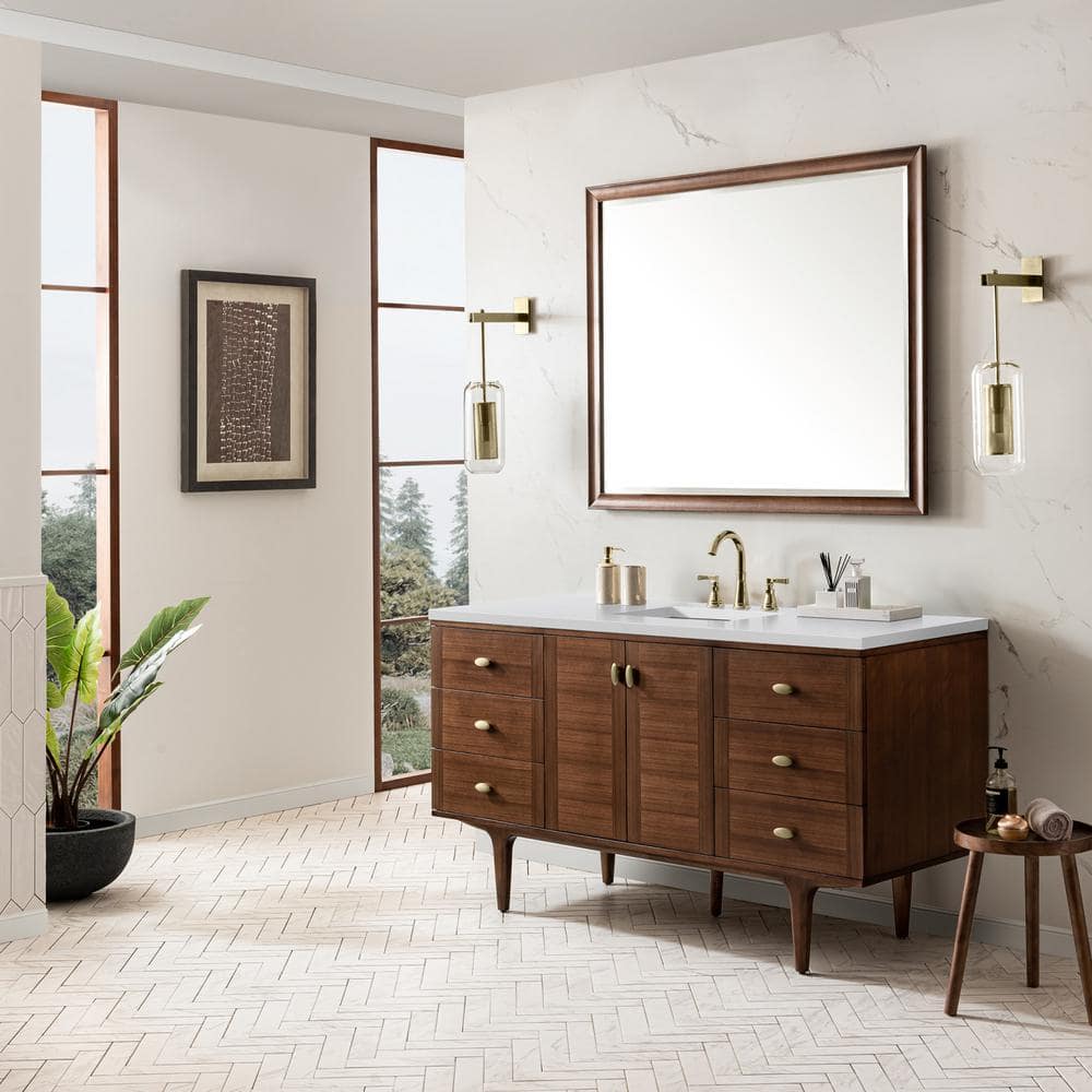 James Martin Vanities Amberly 60" Bathroom Vanity in Walnut with Quartz Top