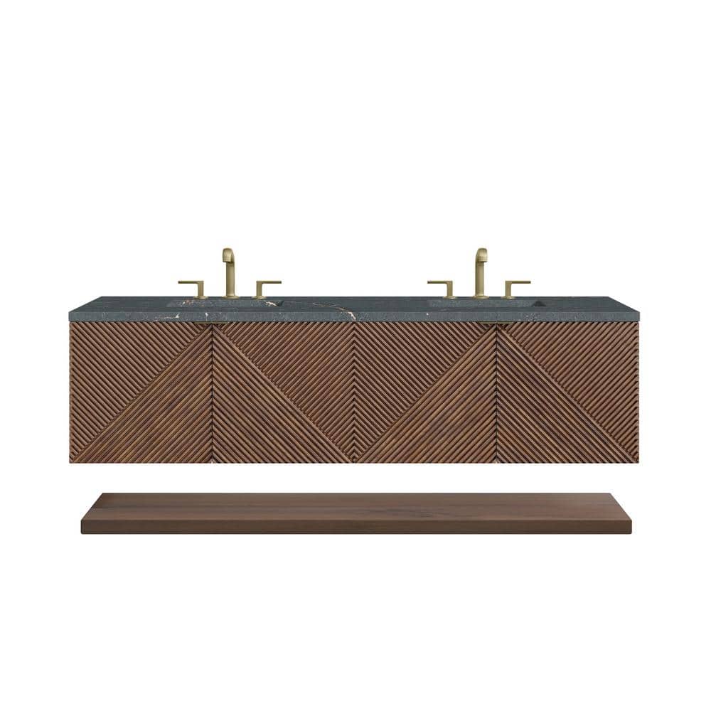 James Martin Vanities Marcello 72" Chestnut Bathroom Vanity with Parisien Bleu Quartz Top