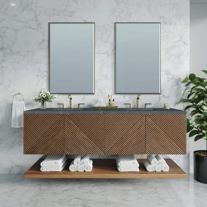 James Martin Vanities Marcello 72" Chestnut Bathroom Vanity with Parisien Bleu Quartz Top
