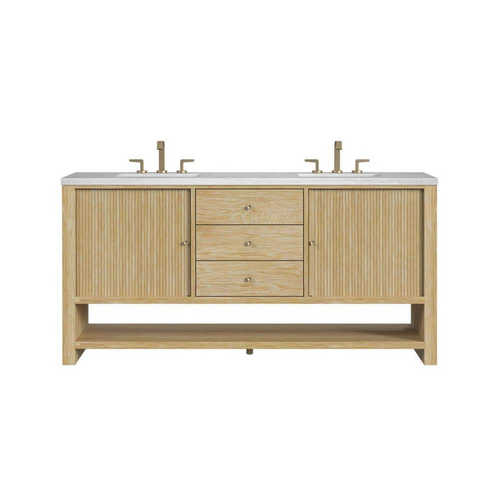 James Martin Vanities Marigot 72" Double Bathroom Vanity in Sunwashed Oak with Arctic Fall Top