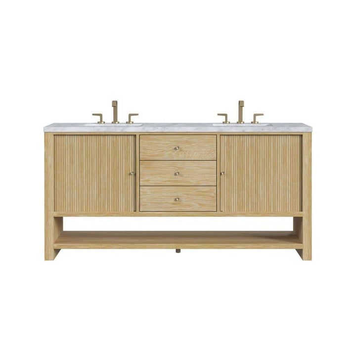 James Martin Vanities Marigot 72" Double Bathroom Vanity in Sunwashed Oak with Carrara White Marble Top
