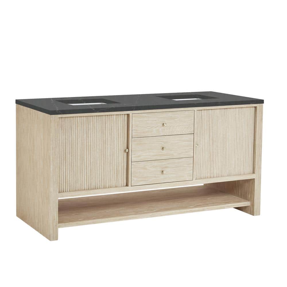 James Martin Vanities Marigot 72" Double Bathroom Vanity in Sunwashed Oak with Charcoal Soapstone Quartz Top
