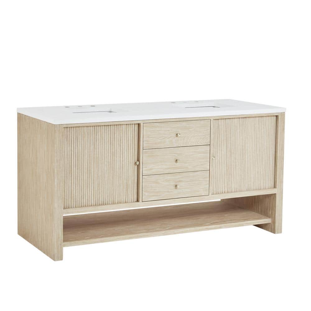 James Martin Vanities Marigot 72" Double Bathroom Vanity in Sunwashed Oak with Quartz Top