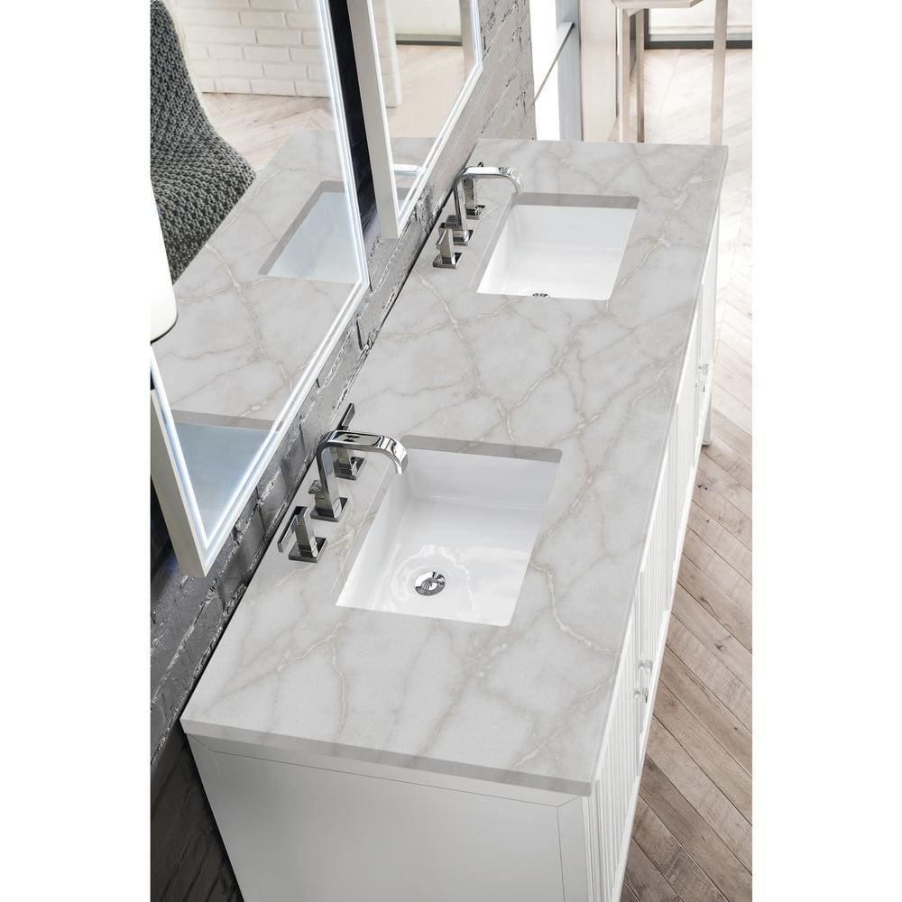 James Martin Vanities Athens 72" Double Bathroom Vanity in Glossy White with Quartz Top